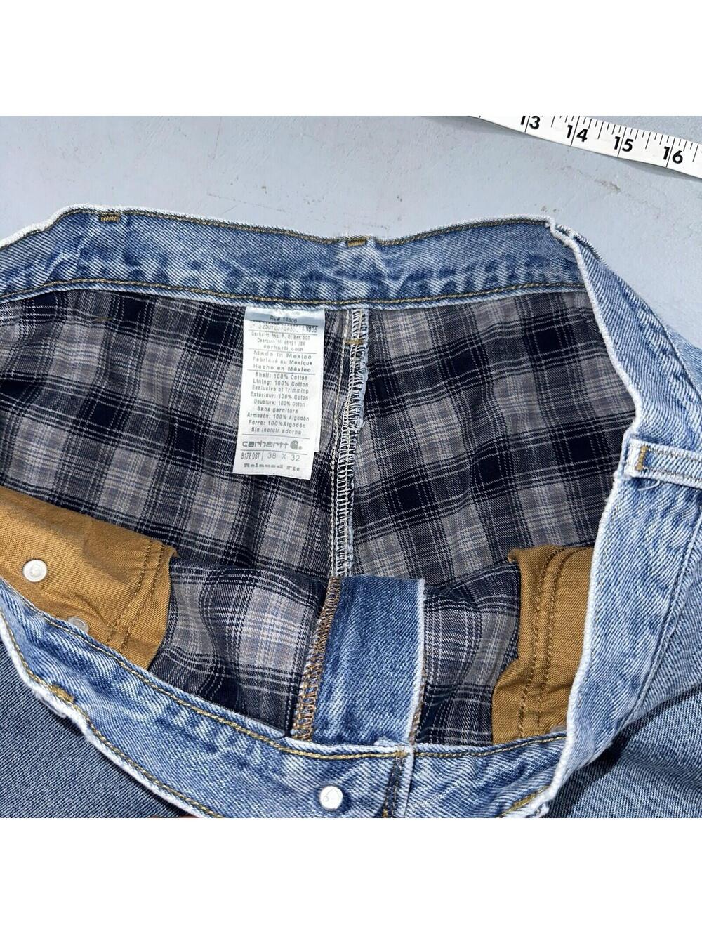 Carhartt Jeans Mens 38x32 Blue Denim Flannel Lined Relaxed Fit Chore Workwear - Picture 12 of 16